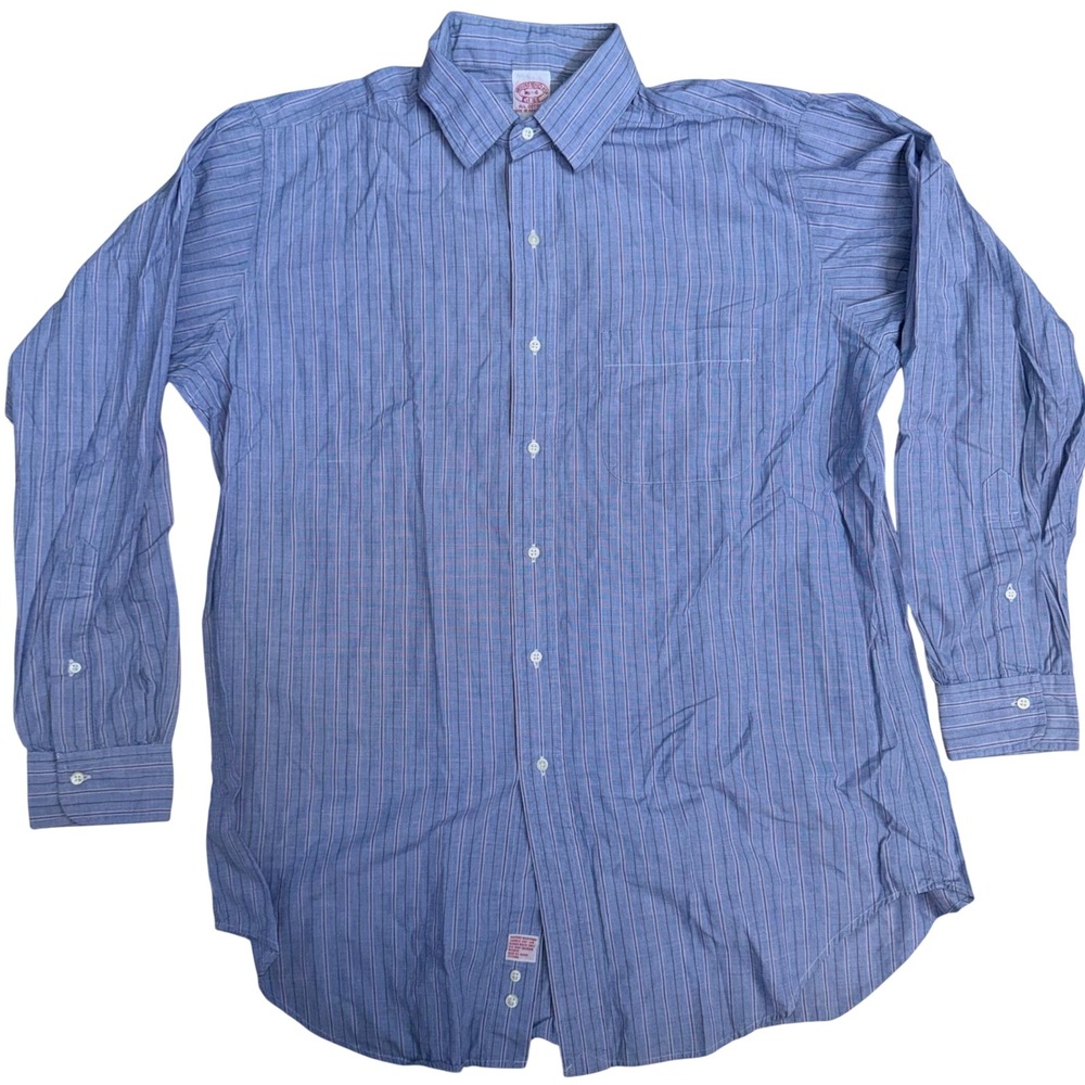 Brooks Brothers Mens Blue Striped Cotton Button Down Shirt Long Sleeve 16-4